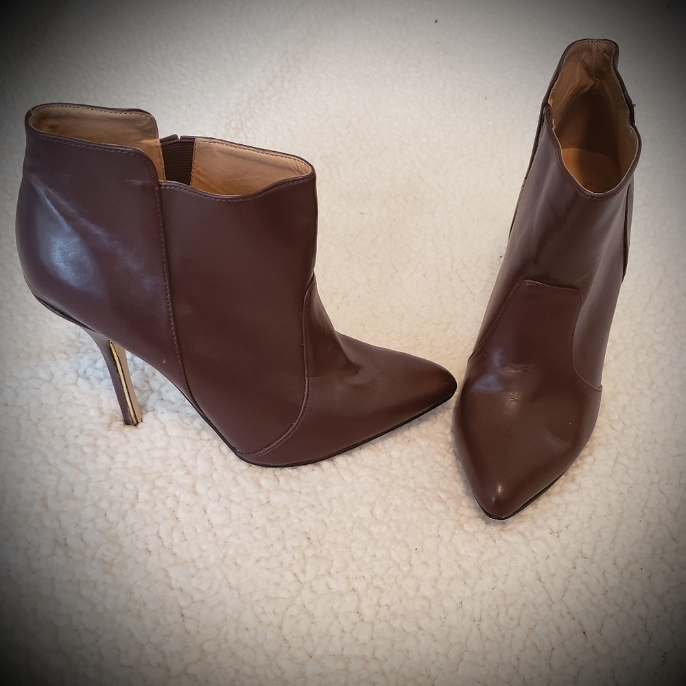 Plum pointed toe booties